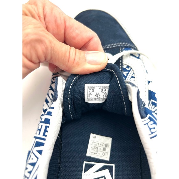 Vans Old Skool Blue White Off The Wall Logo Suede Sneakers Women's 8.5 Mens 7.0 - Picture 14 of 16